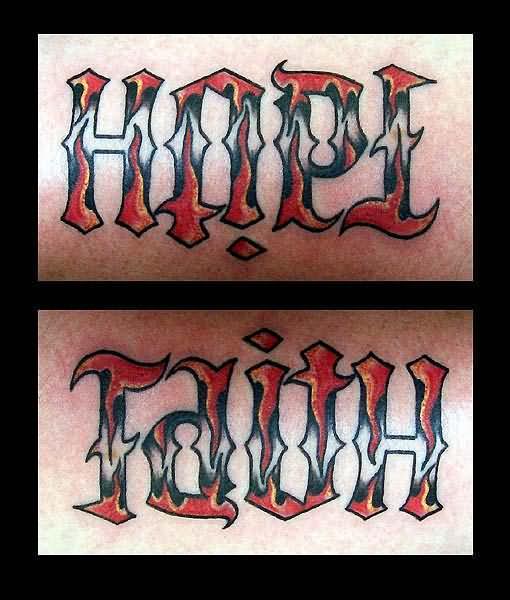Awesome Red And Black Ambigram Hope Faith Tattoo Design