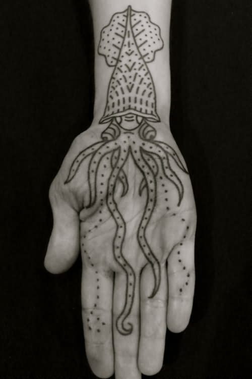 Awesome Squid Tattoo On Hand Palm