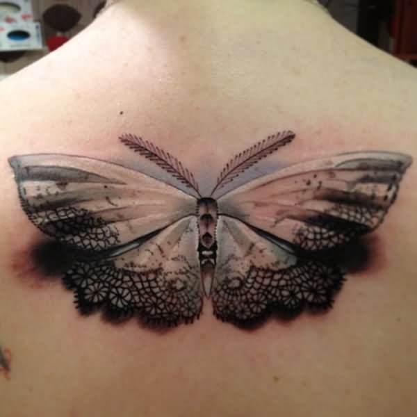 Beautiful 3D Black and Grey Butterfly Tattoo Design on Back