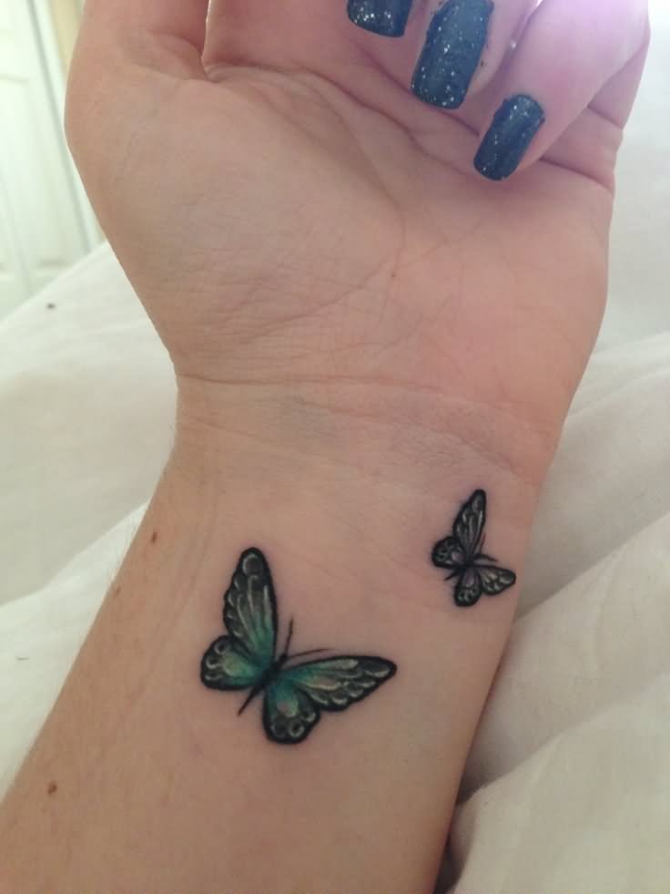 Beautiful Green Butterfly Tattoos On Left Wrist