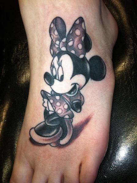 Black 3D Minnie Mouse Tattoo On Foot
