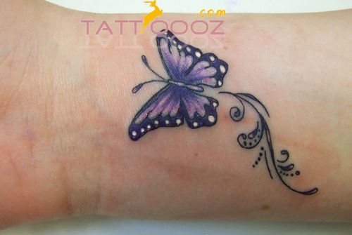 Black And Purple Butterfly Tattoo On Wrist