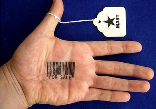 Black Barcode Tattoo On Hand Palm