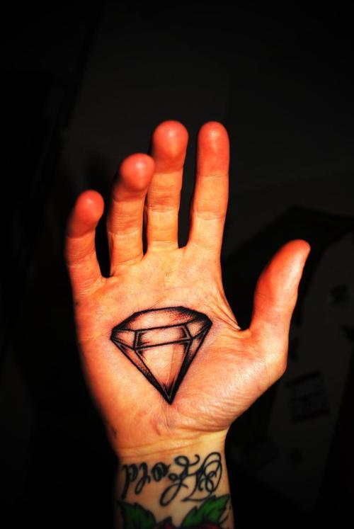 Black Ink Diamond Tattoo On Hand Palm