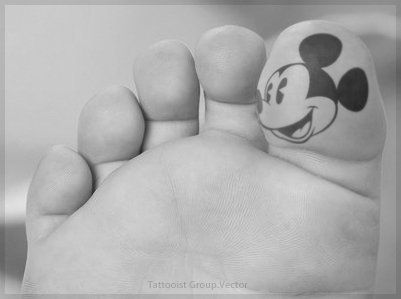 Black Mickey Mouse Tattoo On Foot Thumb