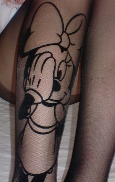 Black Minnie Mouse Tattoo On Girl Leg