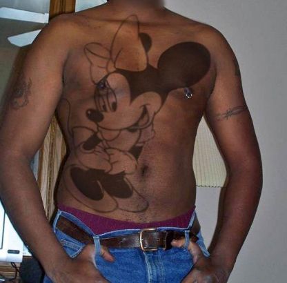 Black Minnie Mouse Tattoo On Man Full Body