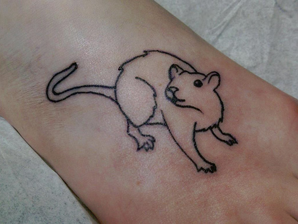 Black Mouse Outline Tattoo On Foot