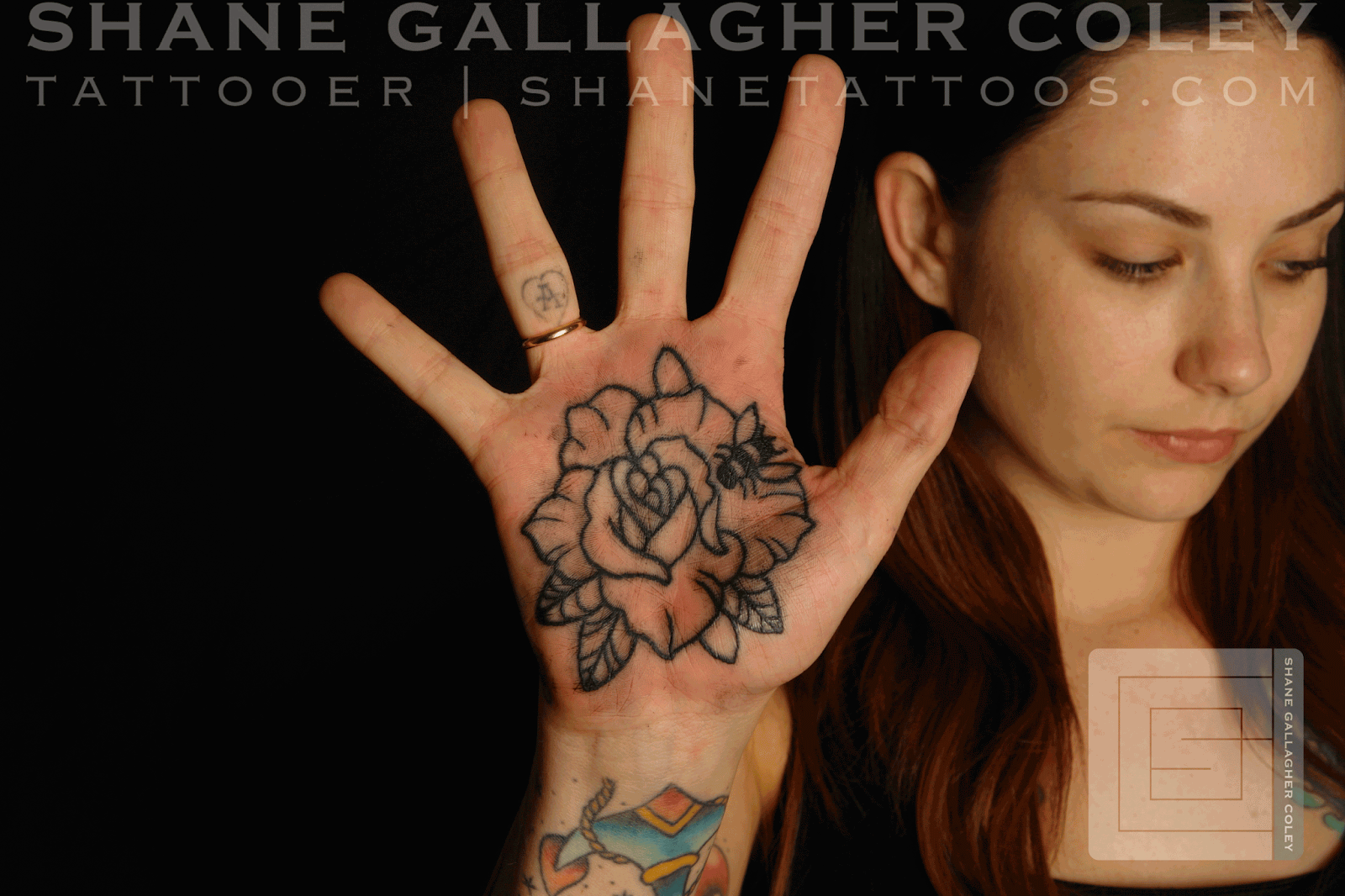 Black Rose Tattoo On Girl Hand Palm