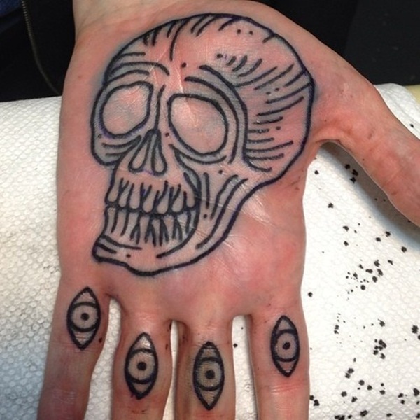 Black Skull Tattoo On Hand Palm