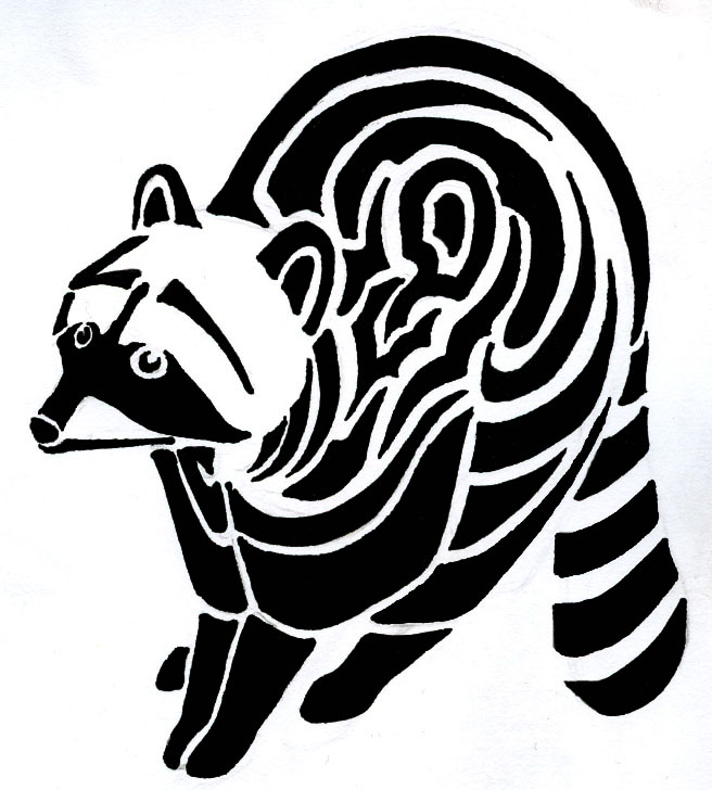 Black Spiral Raccoon Tattoo Stencil By Rienquish