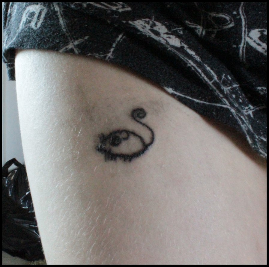 Black Tiny Mouse Tattoo On Thigh By MoiraHermione