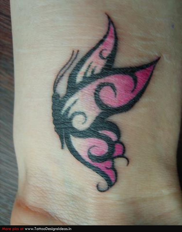 Black Tribal Butterfly Tattoo On Wrist For Girls