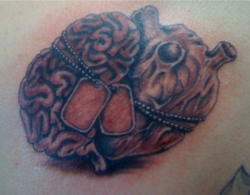 Brain With Tags Tattoo Design