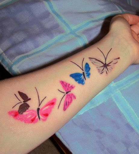 Colorful Butterfly Tattoos On Left Wrist