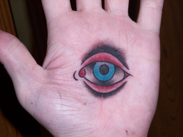 Colorful Eye Tattoo On Hand Palm