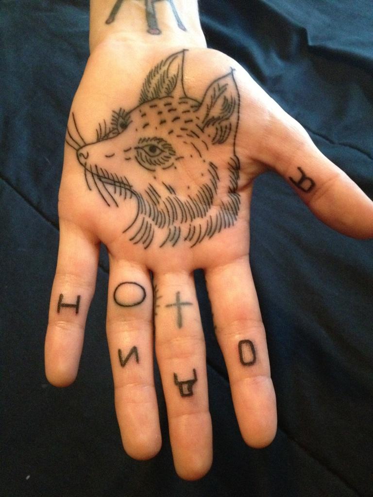 Fox Head Tattoo On Hand Palm