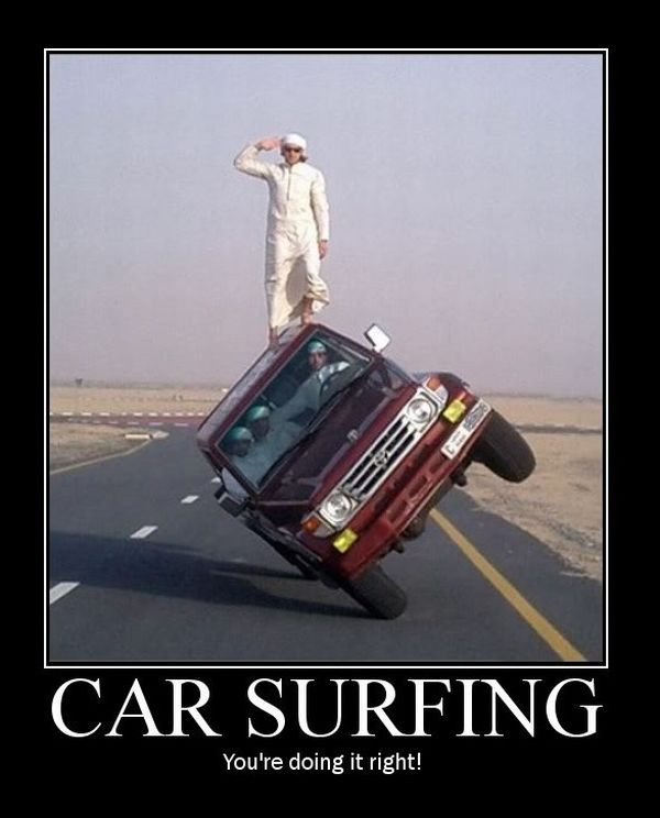 Funny Car Surfing Humor Poster