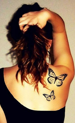 Girl Right Back Shoulder Monarch Butterfly Tattoo