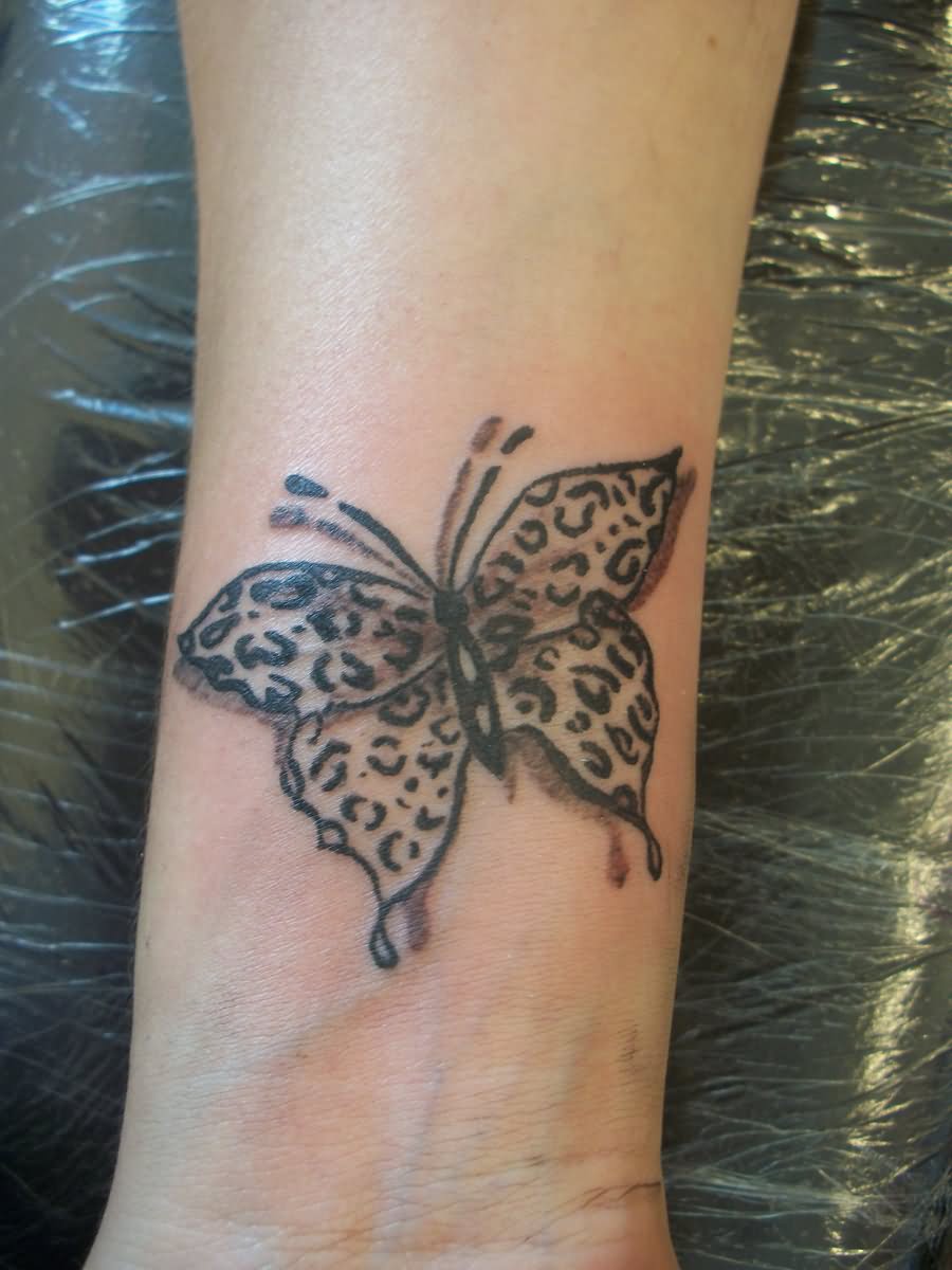 Leopard Print Butterfly Tattoo On Wrist