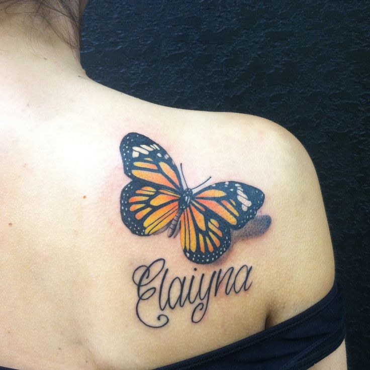 Monarch Butterfly Tattoo On Girl Right Back Shoulder