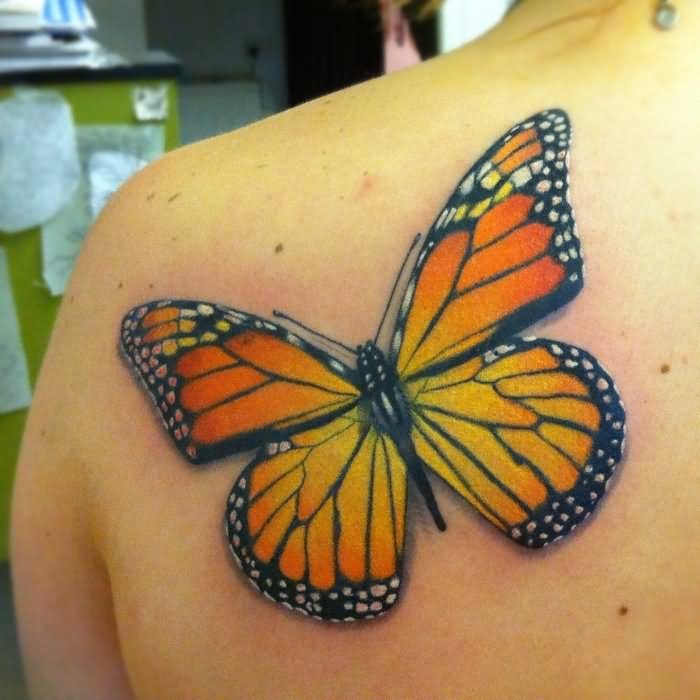 Monarch Butterfly Tattoo on Left Back Shoulder