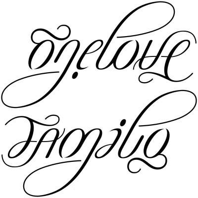 One Love Family Ambigram Tattoo Design