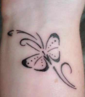 Outline Black Ink Butterfly Tattoo On Wrist