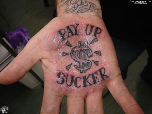 Pay Up Sucher - Dollar Symbol Tattoo On Hand Palm