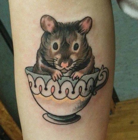Rat Sit In Tea Cup Tattoo Design
