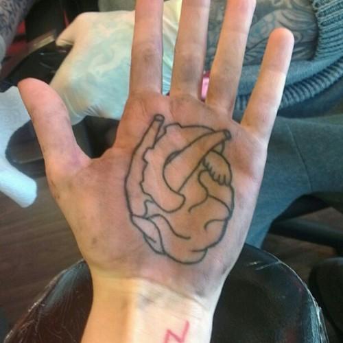 Real Heart Tattoo On Hand Palm