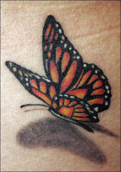 Realistic Flying 3D Butterfly Tattoo with shadow