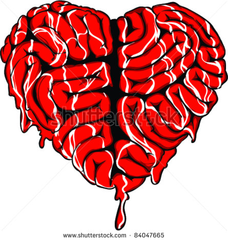 Red Ink Brain Heart Tattoo Design