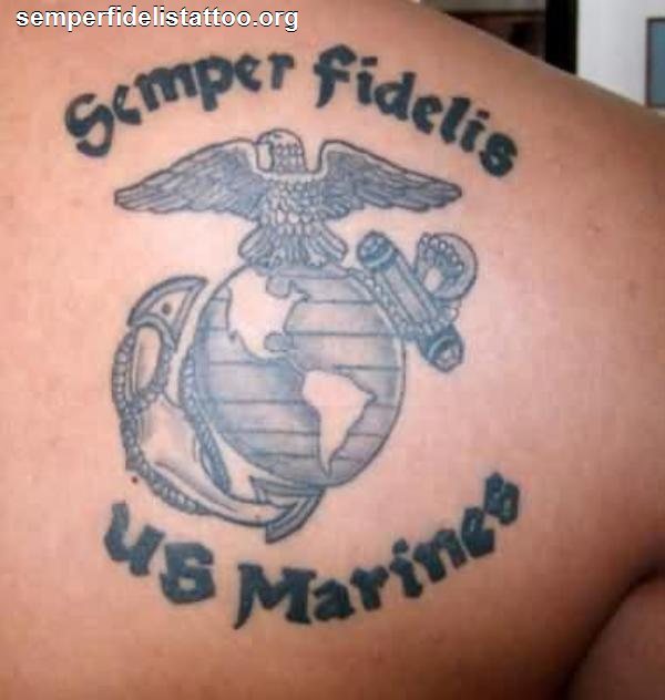 Semper Fidelis Us Marines - Marine Logo Tattoo On Right Back Shoulder