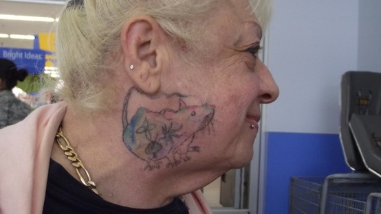 Watercolor Mouse Tattoo On Woman Side Face