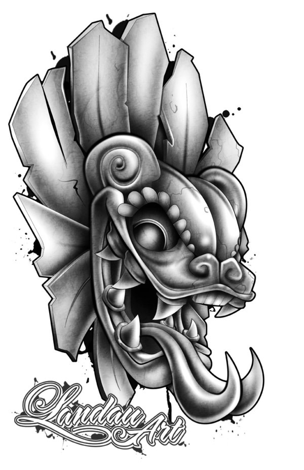 3D Aztec Demon Head Tattoo Design