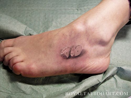 Amazing 3D Two Dice Tattoo On Foot By Royal Jafarov