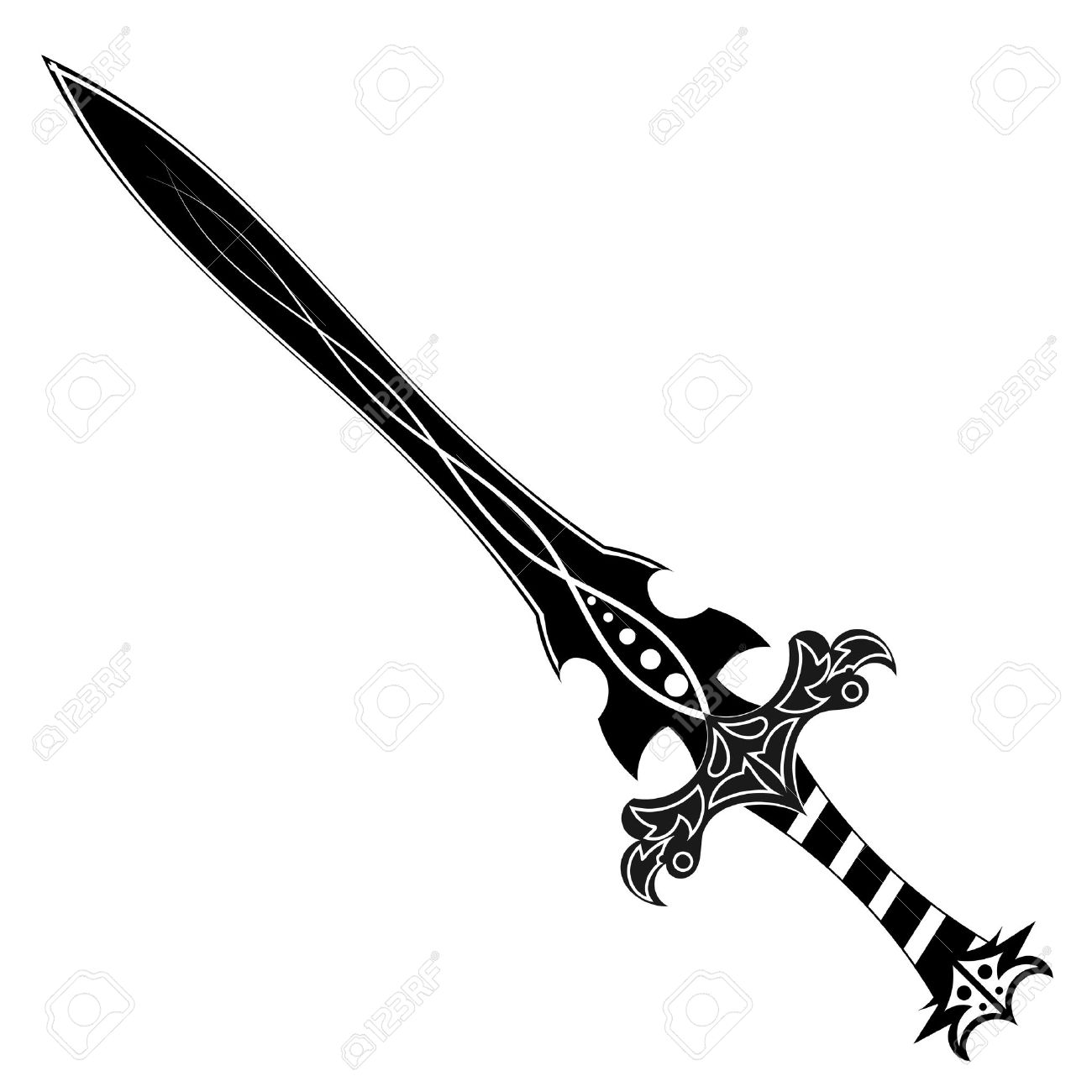 Amazing Black Sword Tattoo Stencil