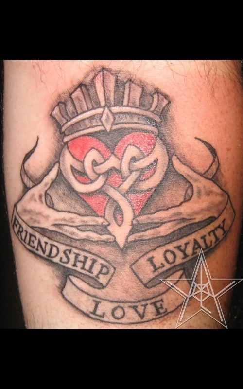 Amazing Celtic Claddagh With Banner Tattoo Design