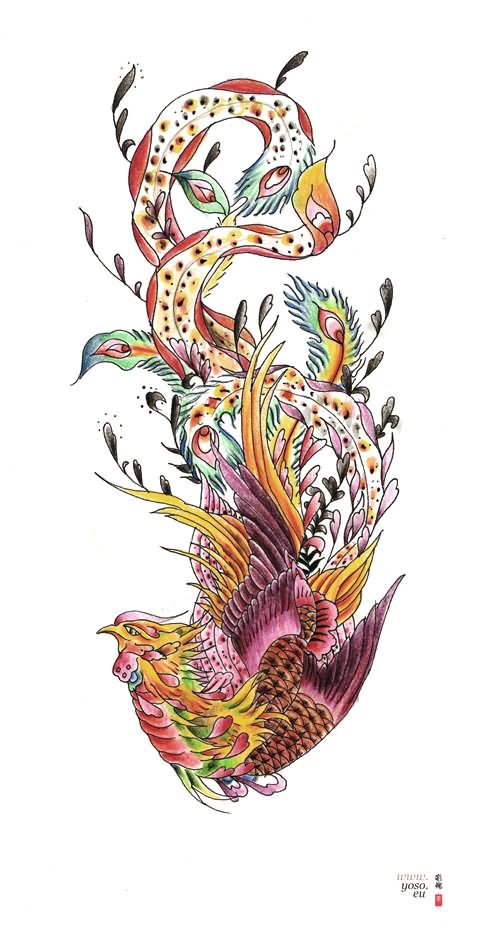 Amazing Colorful Phoenix Tattoo Design
