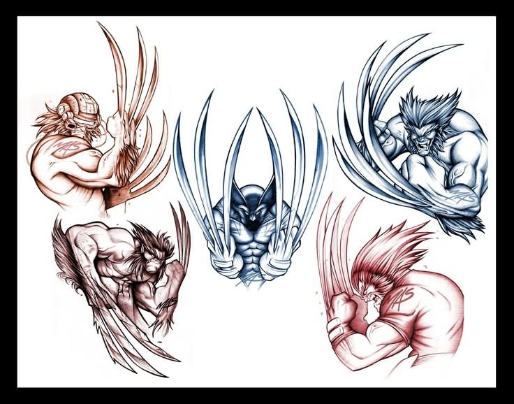 Amazing Five Wolverine Tattoo Design