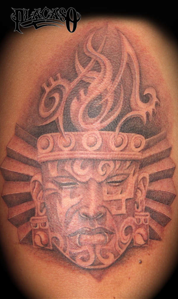 Amazing Grey Aztec Tattoo Idea
