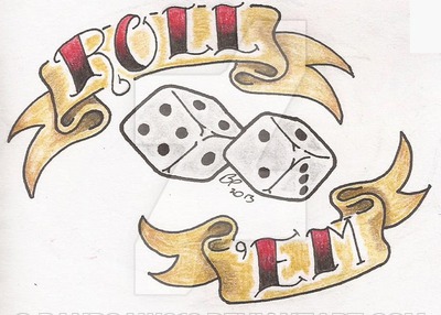 Amazing Two Dice With Banner Tattoo Design By bandsaw013