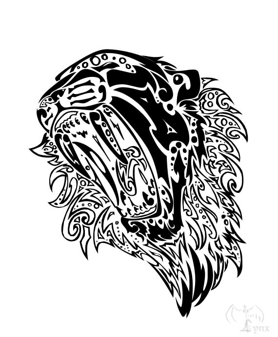Amazing decorated roaring lion head tattoo sketch