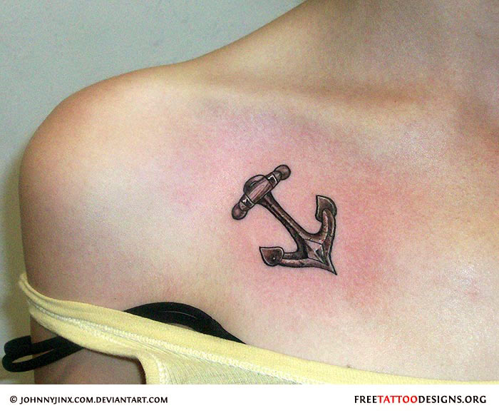 Anchor Tattoo On Right Collarbone