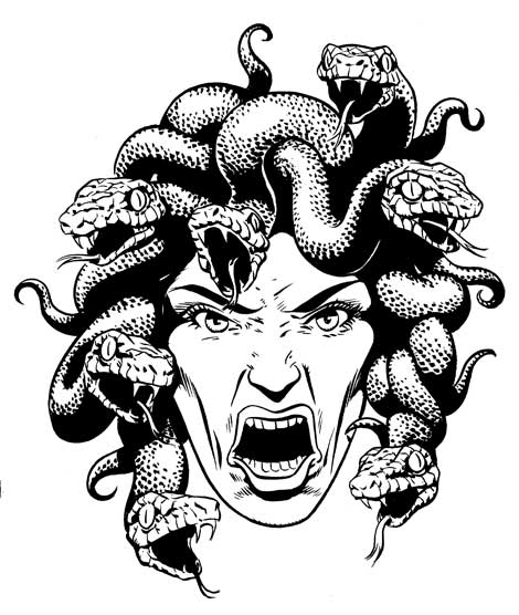 Angry Medusa Face Tattoo Design