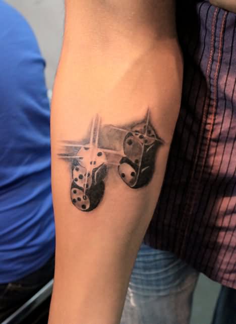 Awesome 3D Four Dice Tattoo On Forearm