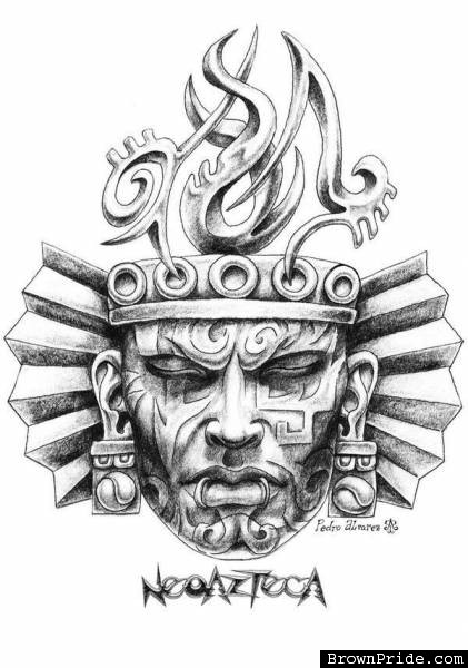Awesome Aztec Mask Tattoo Design By Pedro Alvarez