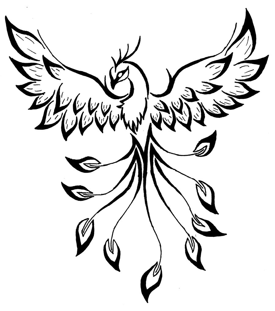 Awesome Black Phoenix Tattoo Stencil By Daniel Whitlow