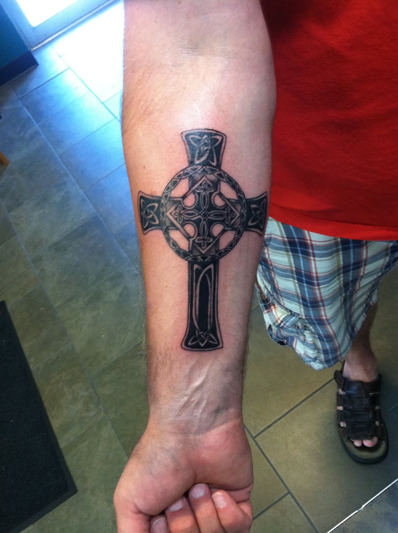 Awesome Celtic Cross Tattoo on Forearm